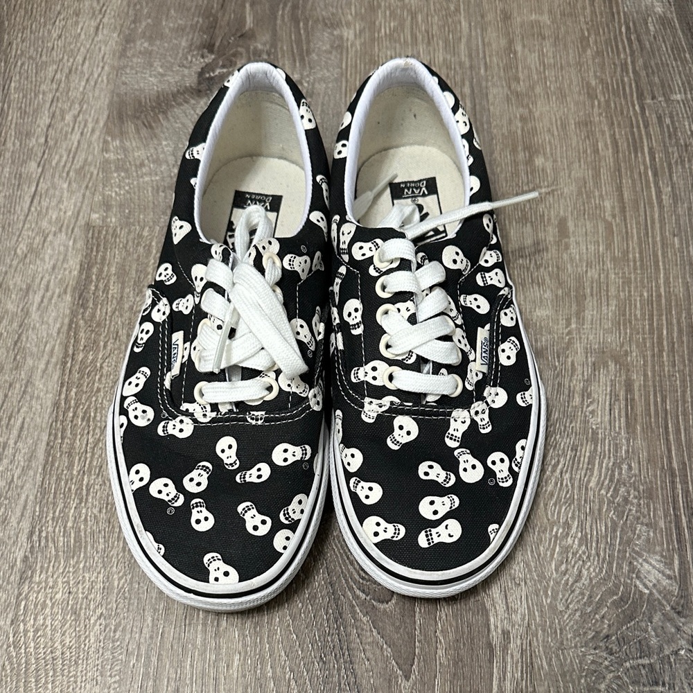 Vans Black Canvas Sneakers with White Skull Print - Picture 5 of 5